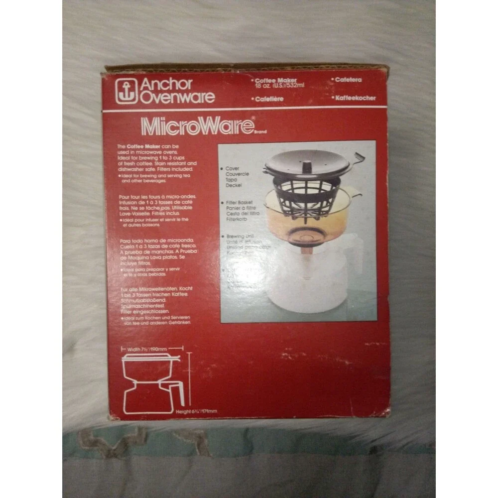 Vintage Anchor OvenWare MicroWare Coffee Maker 18oz New in Open Box 1980s NOS